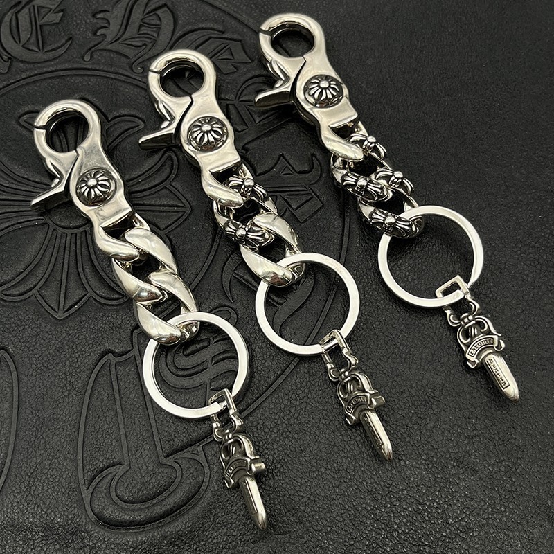 Chrome HEARTS เงิน 925 Full Cross ดอกไม้ Justice พวงกุญแจ Vintage Punk Rock สไตล์อุปกรณ์เสริม Street Hip Hop Rap สไตล์เครื่องประดับของขวัญวันวาเลนไทน์ CY4214