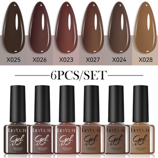 Lilycute 6 สีเจลชุดสีน้ําตาลกาแฟเล็บเจลเล็บ Soak Off LED เจล…