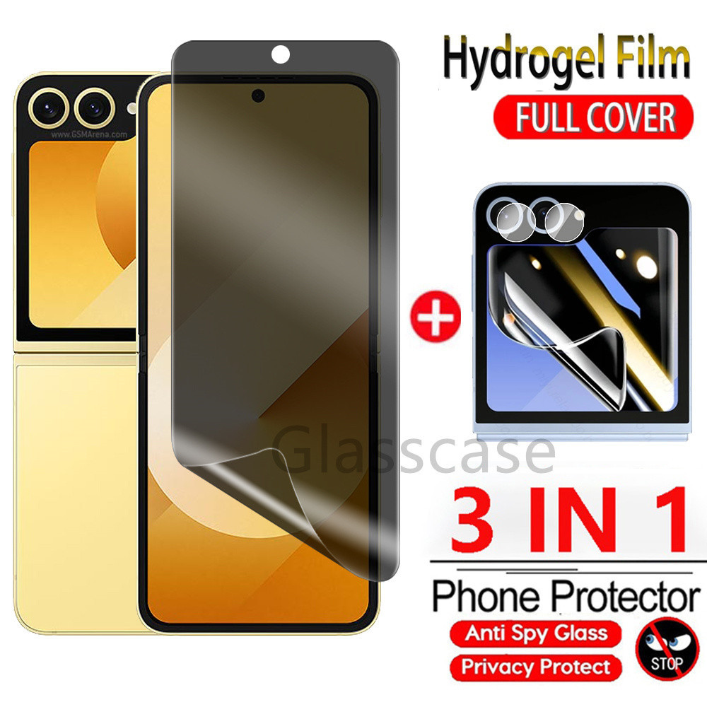 3 IN 1 หน้าจอความเป็นส่วนตัว Soft Hydrogel ฟิล์มสําหรับ Samsung Galaxy Z Flip 6 5 Flip6 Flip5 ZFlip6 ZFlip5 5G กล้องกลับเลนส์ป้องกันด้านหน้าด้านหลัง Anti-spy ฟิล์มป้องกันคลุมทั้งหมด
