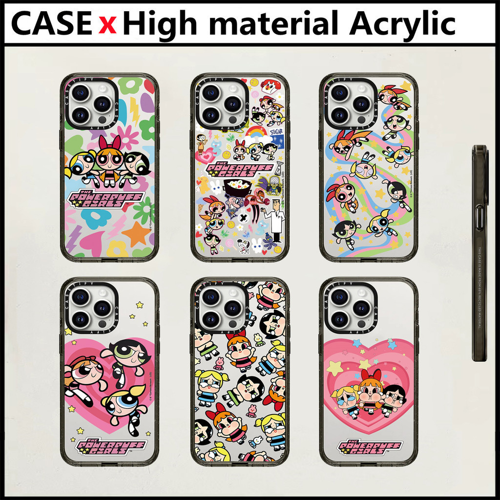 Casetify สาวการ์ตูนสติกเกอร์เคส iPhone สําหรับ 11 12 13 14 15 Pro Max 15 Plus อะคริลิคพลาสติก TPU ตัวอักษรด้านข้างกันกระแทกฝาครอบโทรศัพท์กลับ INS สไตล์ปลอก