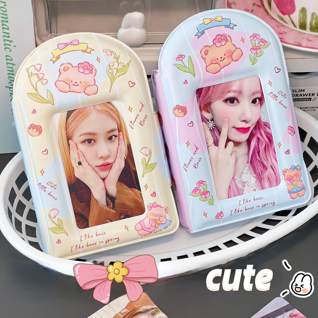 32 กระเป๋าหมีสีเหลืองอัลบั้มรูป PP 3 นิ้วKpop Photocards Organizer Lomoการ์ดเก็บอัลบั้มMini Book Collectionชุดเครื่องเขียน