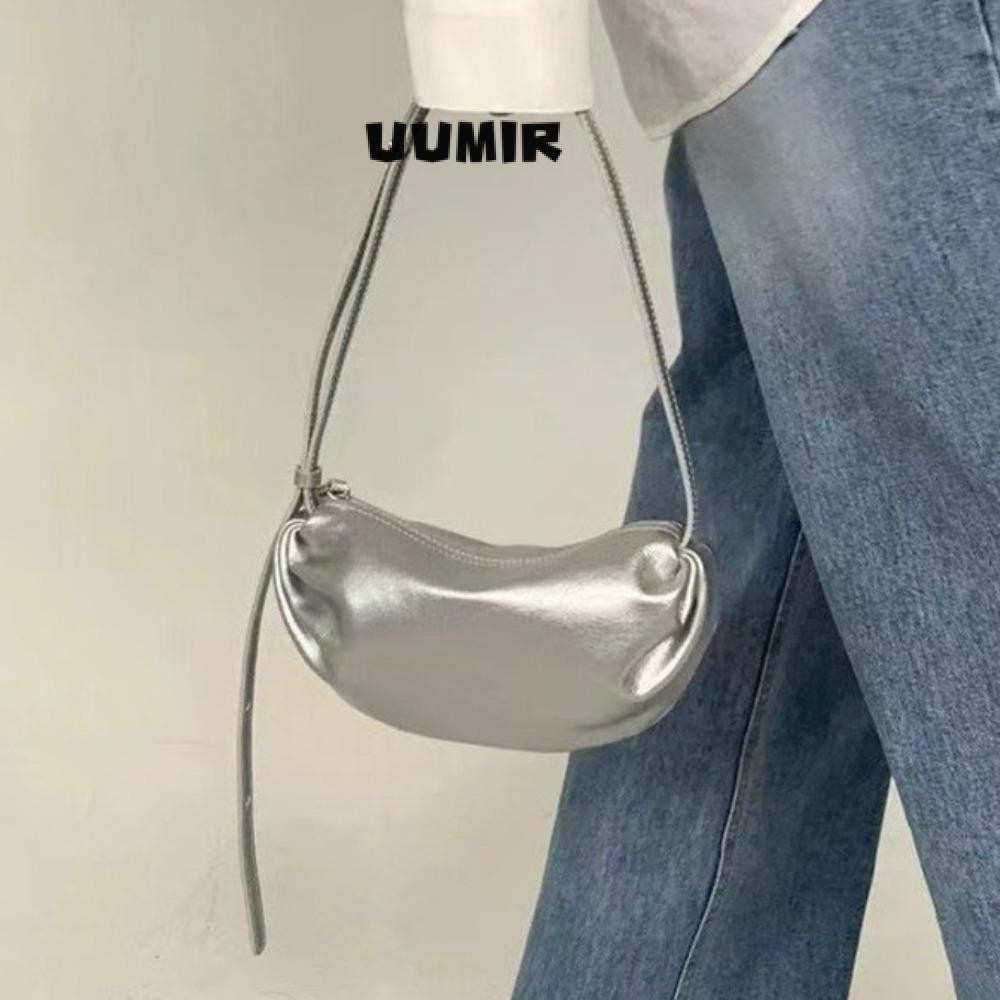 UUMIR กระเป๋าใต้วงแขน, กระเป๋าหนัง ปู่ สีทึบซิป, กระเป๋าโท้ตครึ่งรูปดวงจันทร์หนังนุ่มคุณภาพสูง