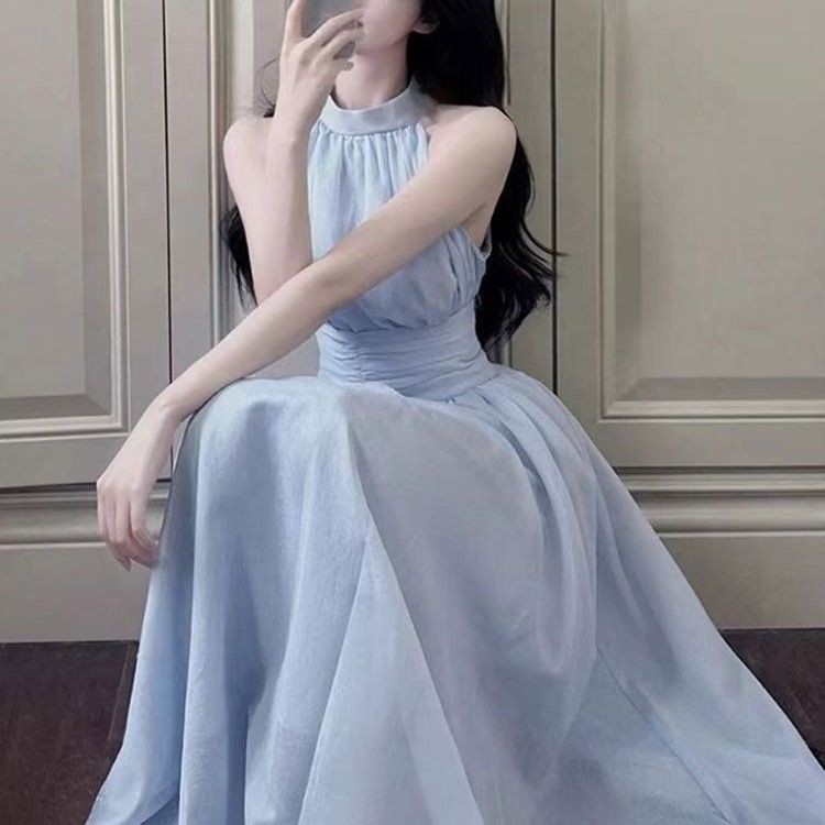 Caila ฝรั่งเศสอ่อนโยนอารมณ์หวาน High-End ชุด Slim-fit แคบเอว Blue Fairy Halterneck ฤดูร้อนสไตล์ใหม่แขนกุดชุดฤดูร้อนชุดยาวชุด Slimmer ดูชุดฤดูร้อน ราคา ถูกที่สุด ดีลบีเคเค แกลเลอรีภาพที่ 7