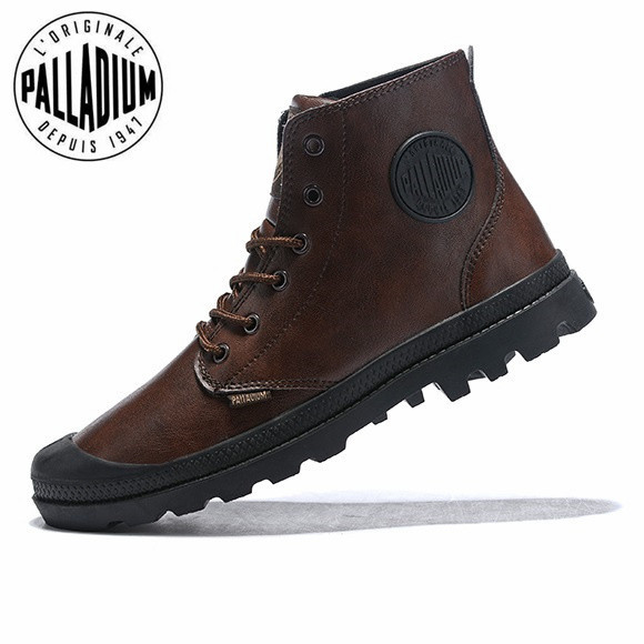 Palladium Mens Shoes หนังแท้ High-Top Shoes Full Leather Womens Shoes Outdoor Martin Boots Couple Style (4 สี) (ขนาด 35-45)