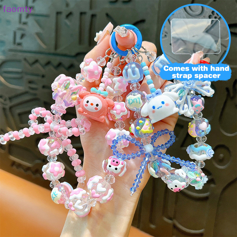 Faomty Kawaii Sanrio Kuromi โทรศัพท์โซ่ W/การ์ด Bowknot ลูกปัด Melody Cinnamoroll Charm สายรัดข้อมือหูฟังจี้กระเป๋าตกแต่ง TH