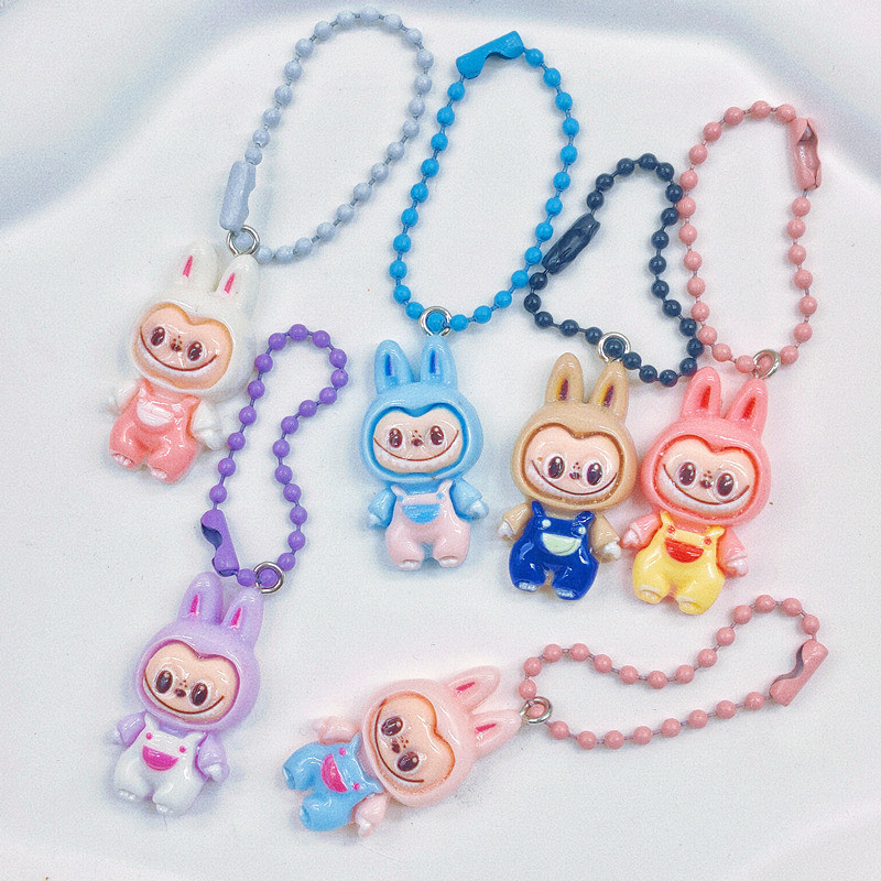 น่ารัก Labubu การ์ตูนมอนสเตอร์จี้พวงกุญแจกุญแจรถแหวนกระเป๋าเป้สะพายหลังกระเป๋าตกแต่ง