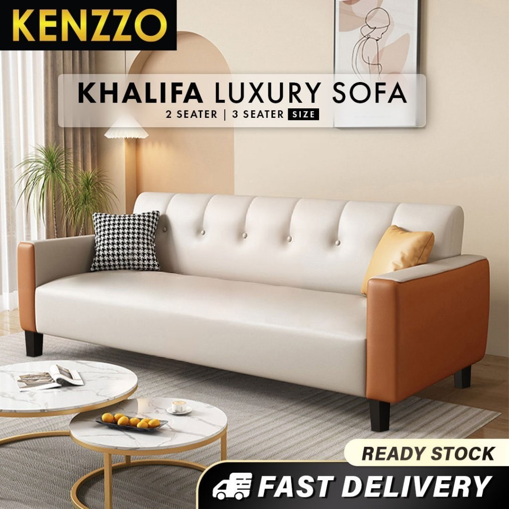 พร้อมส่ง! Kenzzo โซฟา เรียบหรู คลาสสิก คลุมด้วยหนัง PVC ผิวสัมผัสนุ่มมาก แข็งแรง Khalifa Luxury Sofa