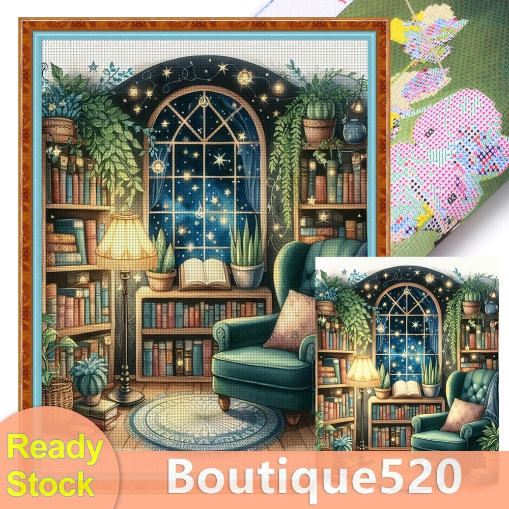 ด้ายผ้าฝ้าย Eco ปักเต็ม 11CT พิมพ์ห้องศึกษาปักครอสติส 50x65 ซม. [boutique520.th]