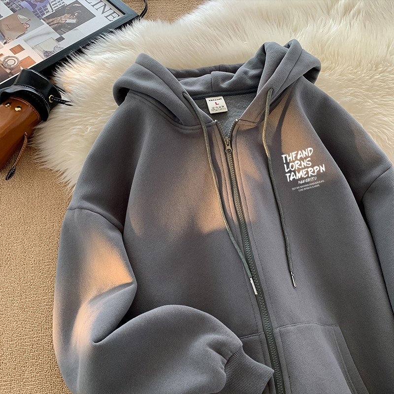 เสื้อกันหนาว มีฮู้ด มีซิป ทรงหลวม ใส่สบาย สไตล์เกาหลี สําหรับผู้ชาย และผู้หญิง