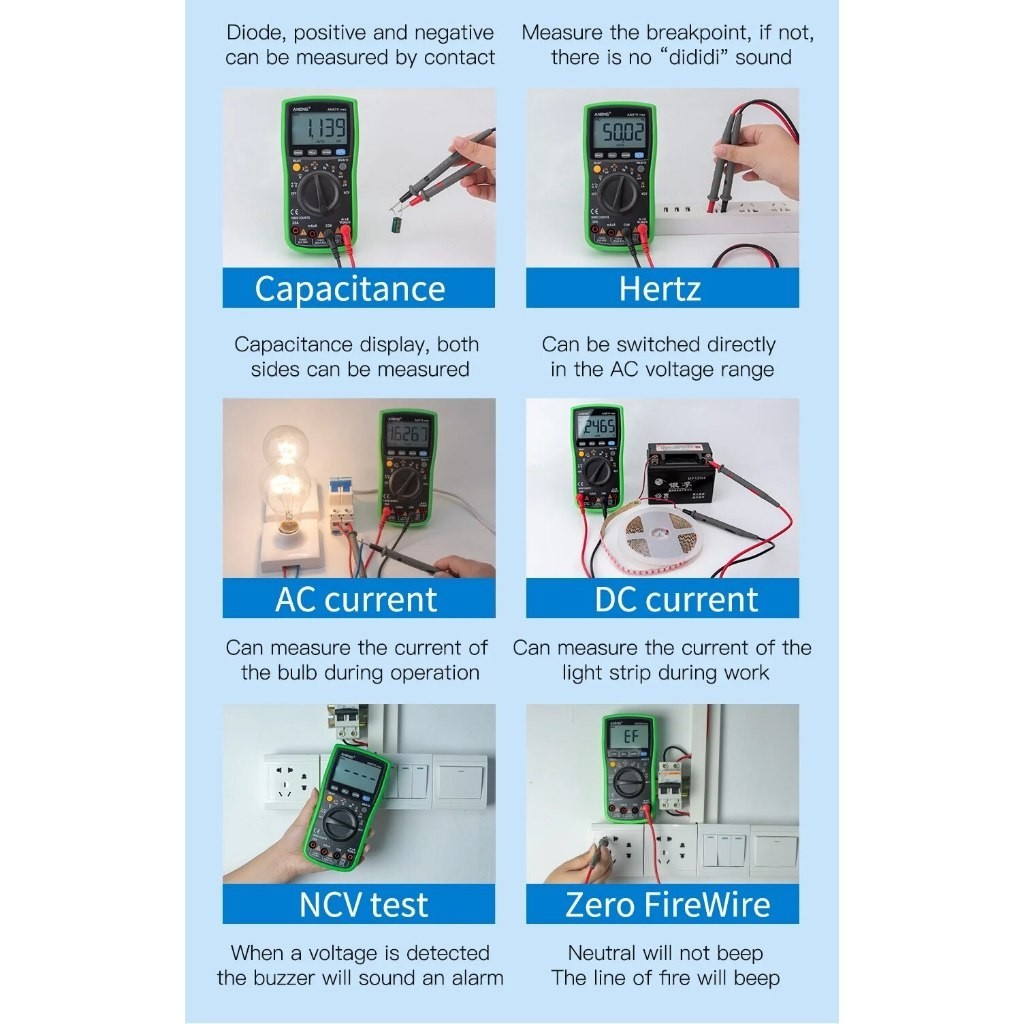 วัดแรงดัน ANeng AN870 Digital Multimeter มัลติมิเตอร์ แบบดิจิทัล มืออาชีพ 19999 เครื่องนับ กระแสไฟ T
