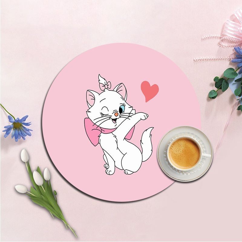 Disney The Aristocats Marie Cat INS Tide Round แผ่นรองเมาส์หนาคีย์บอร์ดเกมแผ่นรองโต๊ะอุปกรณ์เสริมโต๊ะเล่น Mats