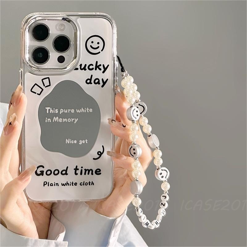 กระจกกลวงหน้ายิ้มโซ่แขวน Samsung S24 S23 S22 S21 Note20 Ultra S20 FE M34 M32 เคสโทรศัพท์กันกระแทก