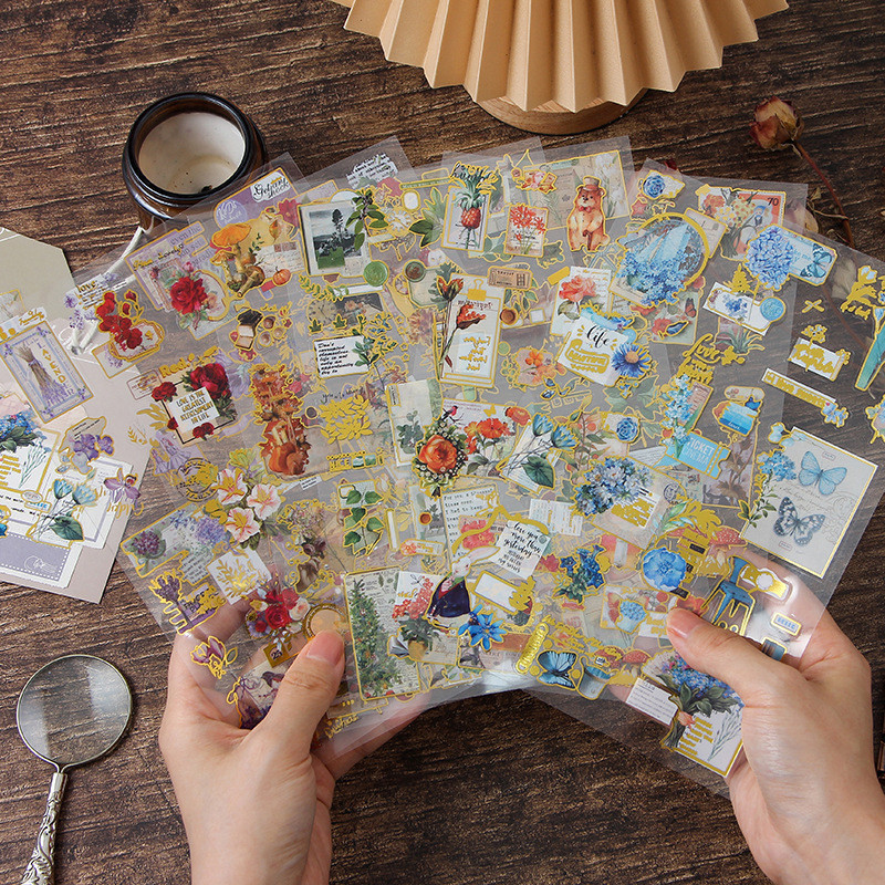 2 แผ่น Bronzing สติกเกอร์สไตล์วินเทจวารสารสมุดภาพตกแต่ง DIY วัสดุสติกเกอร์