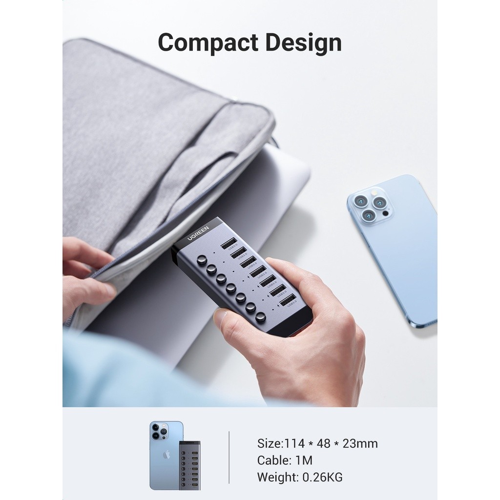 Ugreen รุ่น  7 - 10 Port 3.0 on off switchable usb3.0 Hub With 1m Usb type C To A Cable รุ่น 90305 และ 30779