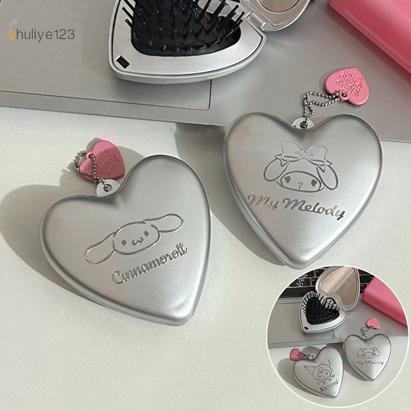 SANRIO <zhuliye123>Mini Hello KittyพับนวดหวีนวดศีรษะAnti-Static Sanrioแบบพกพาแปรงผมจัดแต่งทรงผมหวีผมพร้อมกระจกแต่งหน้าNice