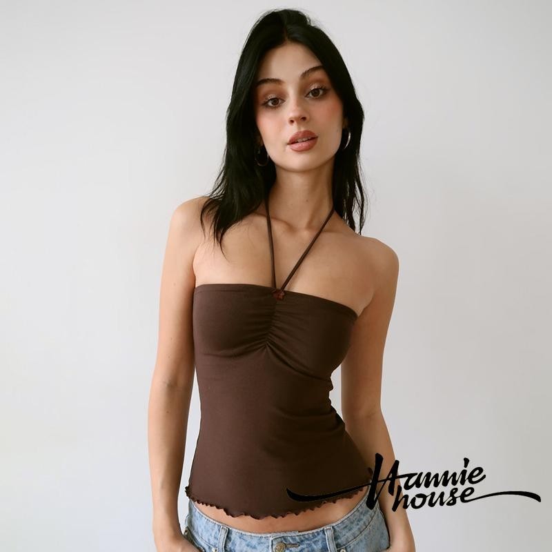 Hanie House- เสื้อกั๊กคล้องคอเปิดไหล่แขนกุดฤดูร้อนสําหรับผู้หญิง