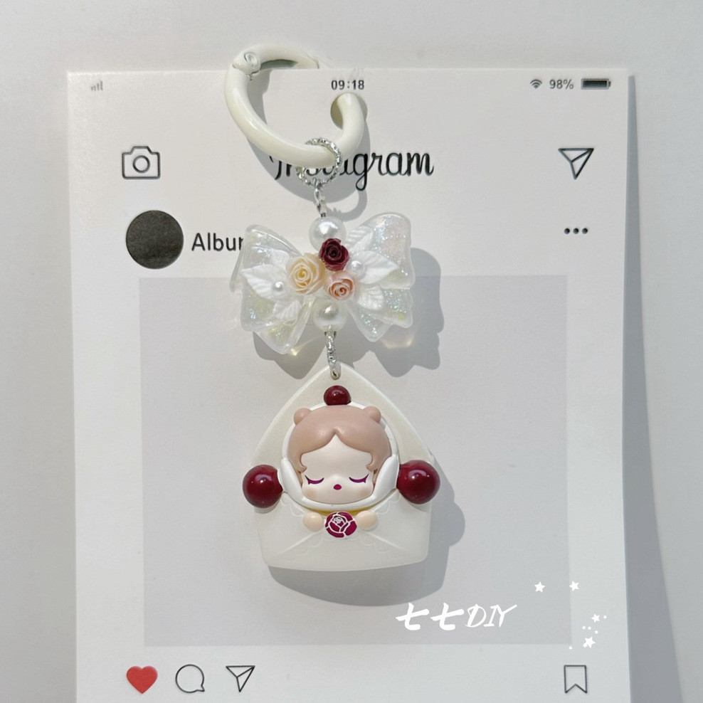 Flower & Bubble Love Letter น่ารักเม็ดลูกปัดทําด้วยมือ DIY โทรศัพท์มือถือกระเป๋าโซ่แขวน sp & dimoo & molly น่ารักประณีตจี้