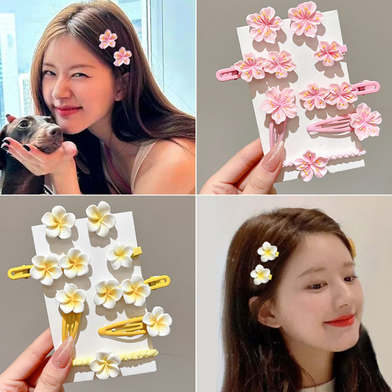 2 ชิ้นอารมณ์หวานและน่ารัก Frangipani ผม Pins สําหรับผู้หญิงแฟชั่นเกาหลีด้านข้าง Bangs กิ๊บติดผม Headpiece