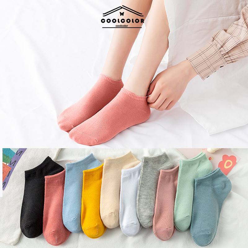 ในไทย💖ถุงเท้าข้อสั้น แบบบาง สีพื้น ที่มองไม่เห็น เข้ากับทุกการแต่งกาย แฟชั่นฤดูใบไม้ผลิ และฤดูร้อน สําหรับผู้หญิงCOD