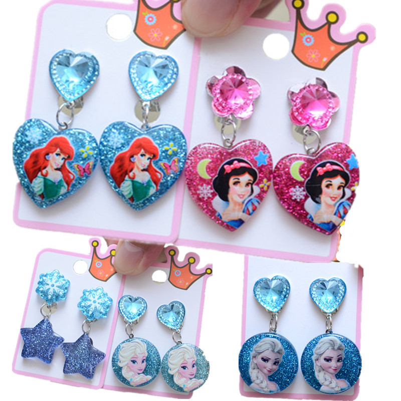 ต่างหูการ์ตูนดิสนีย์ Elsa Anna Frozen Princess Series อุปกรณ์เครื่องประดับคลิปหู