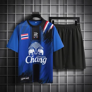 🔥ชุดกีฬา 2 ชิ้น🔥เสื้อยืด+กางเกงขาสั้น ชุดเซ็ทกีฬา ชุดกีฬา ชุดวิ่ง ชุดเซ็ทกางเกง+ ธงLogoช้าง