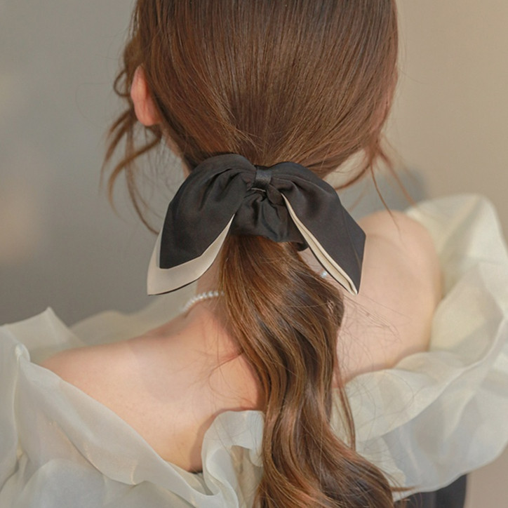 ใหม่สีดําสีขาวกุทัณฑ์ริบบิ้นเชือกผมผมหางม้าเครื่องประดับผม