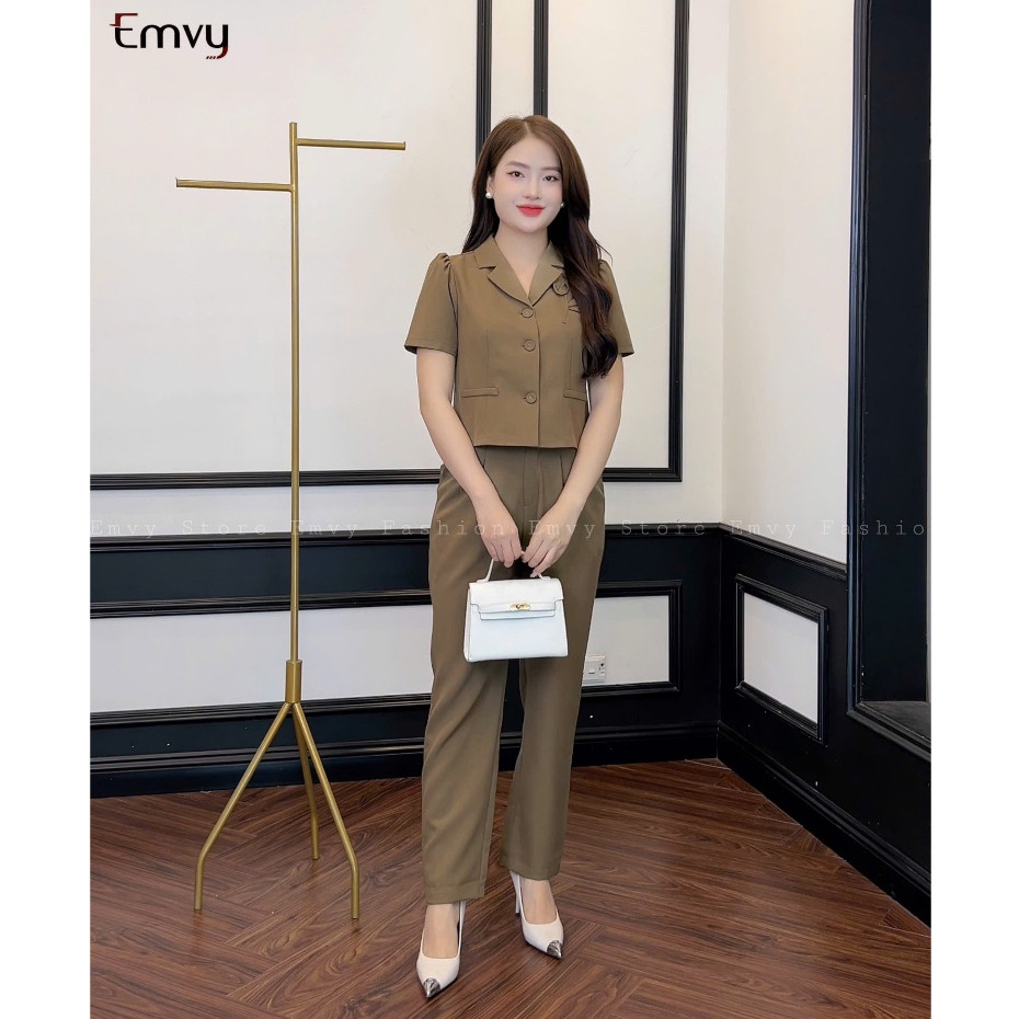 ชุดเสื้อกั๊กสํานักงานผู้หญิงแขนสั้น Emvy Fashion S63 ชุดสูทสํานักงานผู้หญิงดีไซน์เนอร์ระดับไฮเอนด์ S