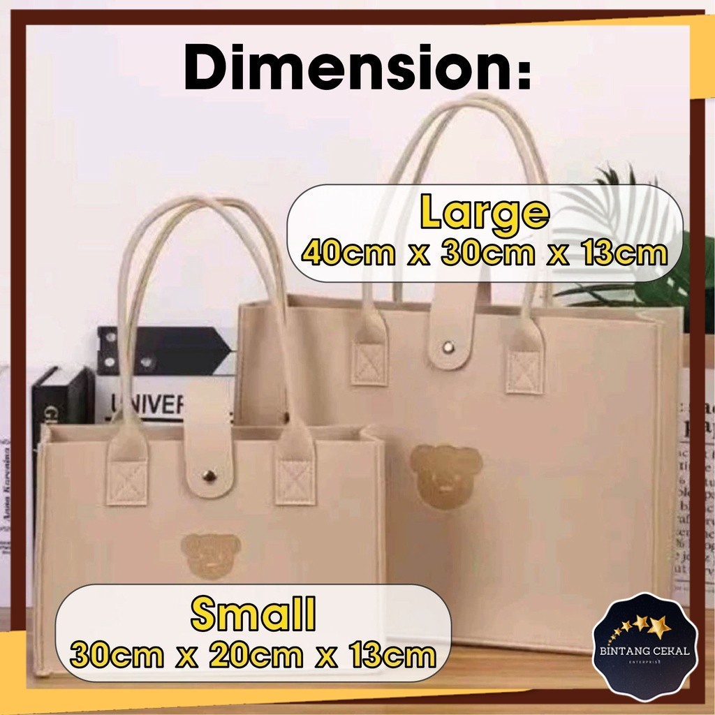 BC Bears กระเป๋าถือลายการ์ตูน Shopping Bag Beige Pink Portable Cute Beg Tangan Bercil Comed