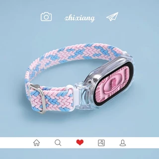 สายรัดไนลอนแบบปรับได้สําหรับ Xiaomi Mi band 10 9 8 สร้อยข้อมือยางยืด miband 7 6 5 4 3 NFC Braided Solo Loop สายรัดข้อมือ