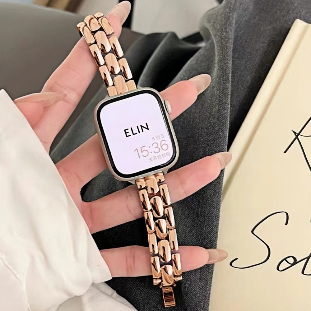 สายนาฬิกาสแตนเลสสําหรับ Apple Watch Series 9 8 7 6 SE5 4 3 Ultra 2 สายแฟชั่น Rose Gold Slim สร้อยข้อมือโลหะสําหรับ iWatch 45 มม.41 มม.38 มม.40 มม.42 มม.44 มม.49 มม.