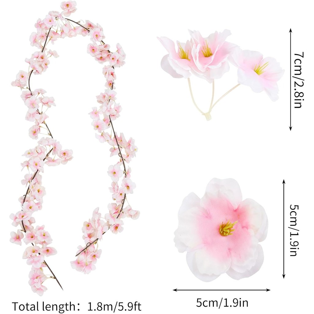 180เซนติเมตรดอกเชอร์รี่ปลอมดอกไม้เถาวัลย์ตกแต่งงานแต่งงานประดิษฐ์ซากุระดอกไม้กลางแจ้งแขวนดอกไม้ผ้าไหมพวงมาลัยสําหรับคริสต์มาสพรรคสีชมพูกุหลาบประดับห้อง - รูปที่ 2