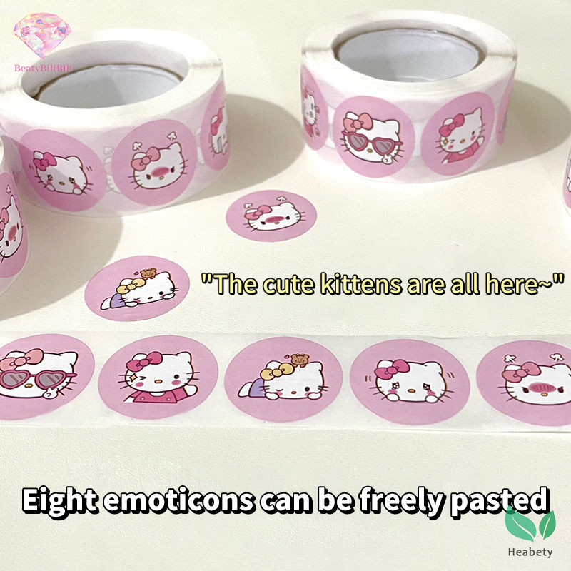 Heabety 500 ชิ้น/ม้วนการ์ตูน Sanrio สติกเกอร์ Kawaii Hello Kitty Kuromi Melody Diy Pvc แล็ปท็อป Decals ตกแต่ง Stiker เด็กรางวัลของขวัญของเล่นใหม่