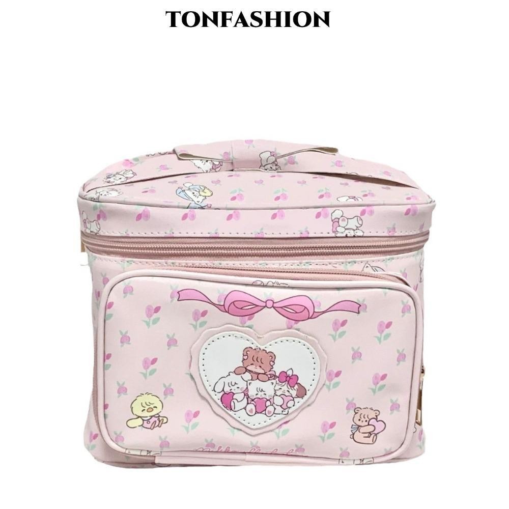 Tonfashion กระเป๋าถือ หนัง PU พิมพ์ลายการ์ตูน ทรงสี่เหลี่ยม จุของได้เยอะ แบบพกพา สําหรับใส่อุปกรณ์อาบน้ํา