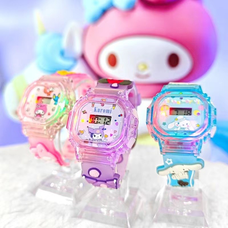 Sanrio Kuromi นาฬิกา Led สําหรับเด็กเด็กผู้หญิงการ์ตูนน่ารัก Melody Light เพลงคุณภาพสูงนาฬิกาดิจิตอลสําหรับเด็กของขวัญวันเกิด