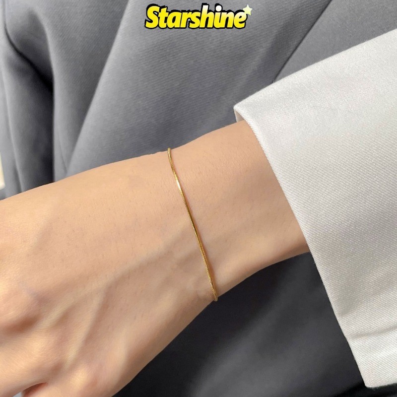 แฟชั่น Hip-Hop Square Snake Bone Chain-Titanium steel Handchain - Silver & Golden Color Couples Bracelet - สําหรับผู้หญิง Jewellery Accessories