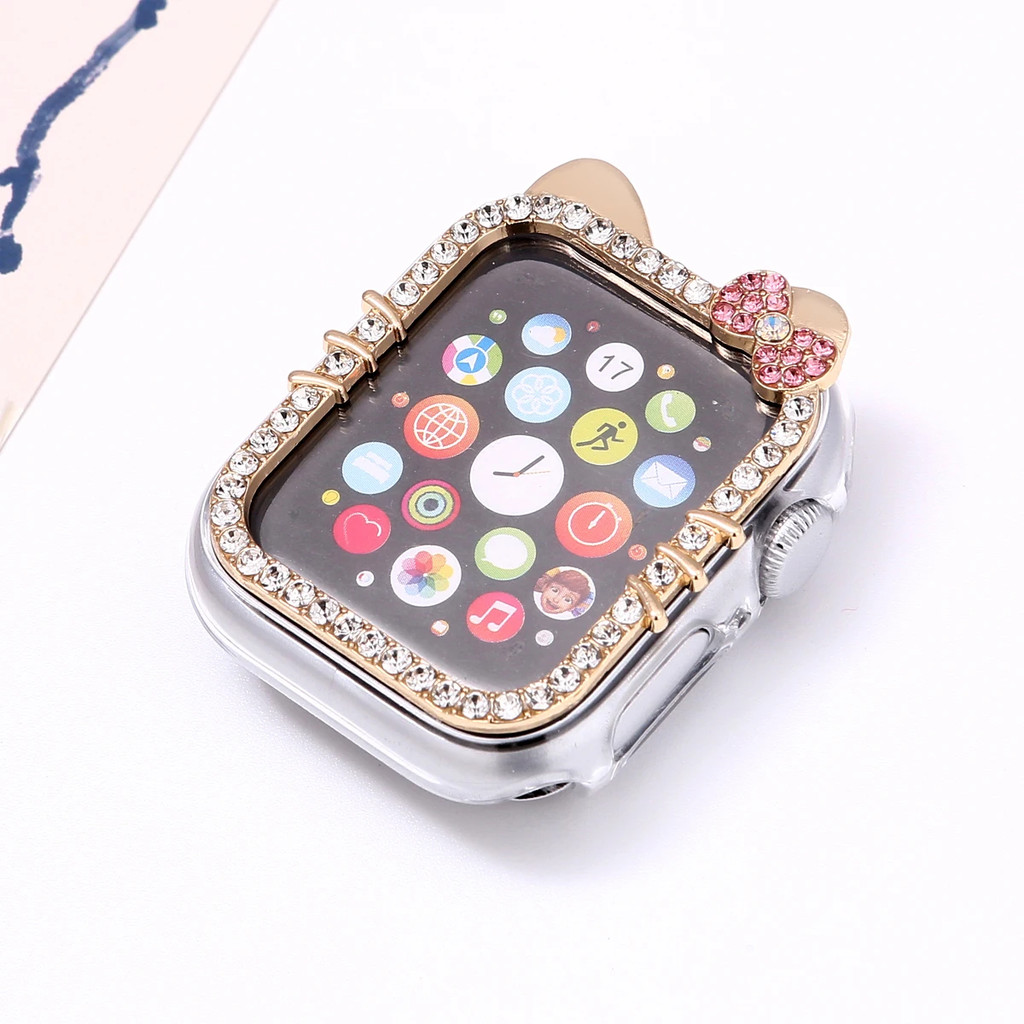 เคสป้องกัน Apple Watch สำหรับ Series 11/10/9/8/7/6/5/4/SE/Ultra 49mm ขนาด 38/40/41/42/44/45/46 มม. ตกแต่งคริสตัล ผู้หญิง กันชน