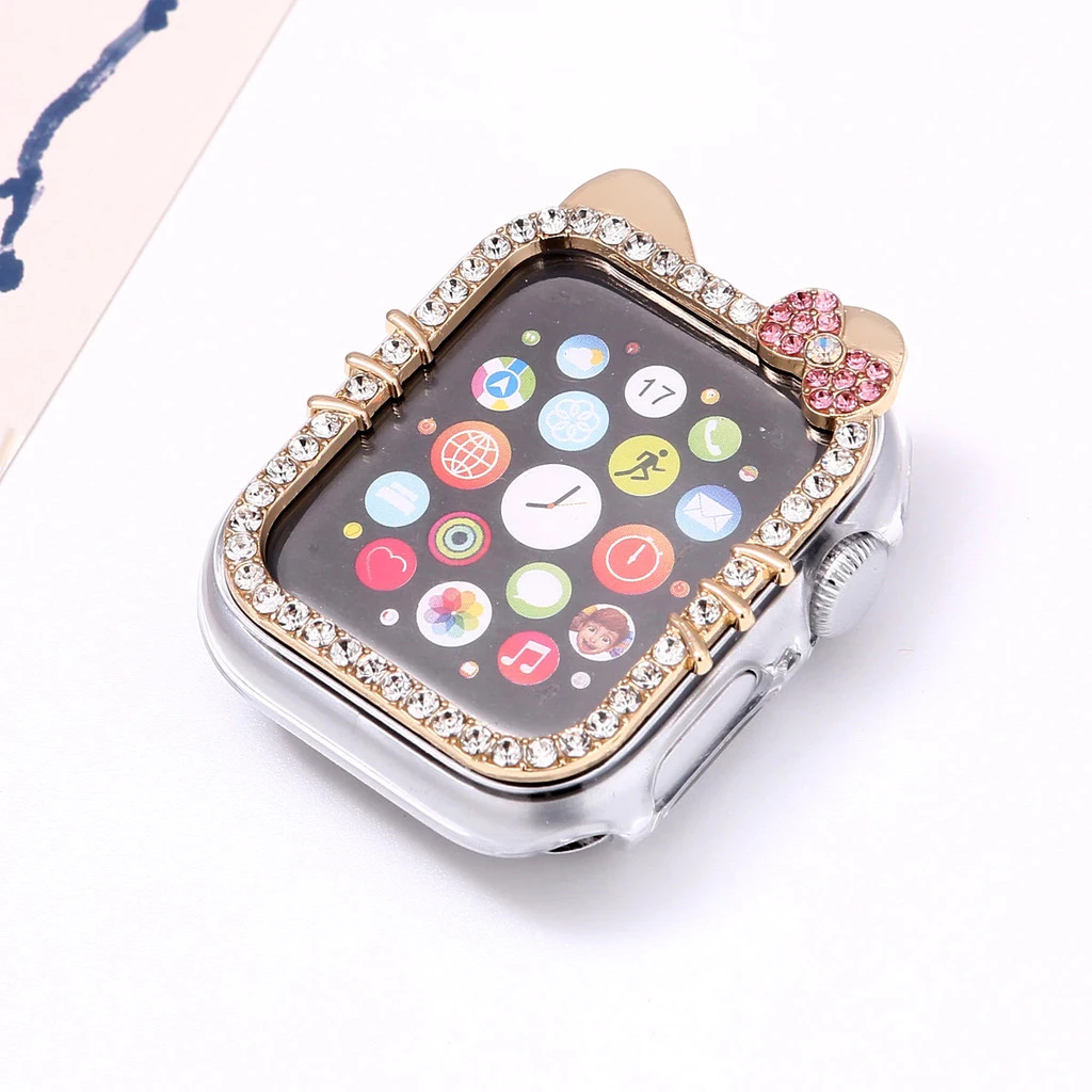 เคสป้องกัน Apple Watch สำหรับ Series 11/10/9/8/7/6/5/4/SE/Ultra 49mm ขนาด 38/40/41/42/44/45/46 มม. ตกแต่งคริสตัล ผู้หญิง กันชน