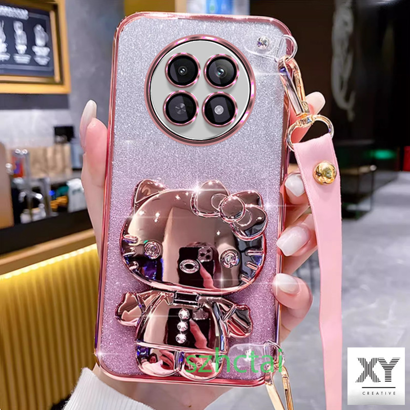 เคส แวววาว Realme 12 5G/12X 5G/12 Pro Plus/11 Pro Plus 5G/11X 5G/Realme 11 5G/C67/C65 สายรัดข้อมือยาวสไตล์เคสโทรศัพท์แบบนุ่มปลอกปลอกคิตตี้ตัวยึดแมวพร้อมกระจก เคสโทรศัพท์ Realme 12 5G/12X 5G/12 Pro Plus/11 Pro Plus 5G/11X 5G/Realme 11 5G/C67/C65