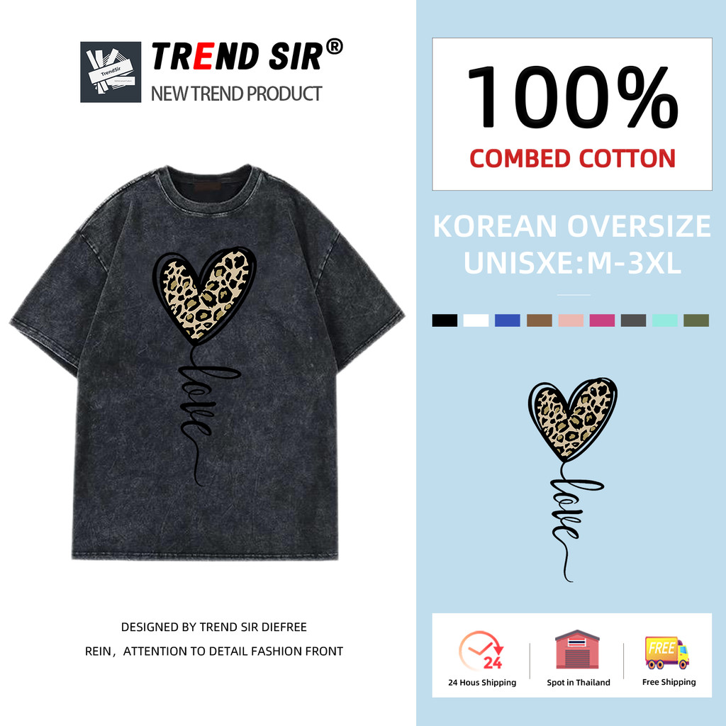 TrendSir NEW เสื้อยืดคอกลมแขนสั้น เสื้อยืดแฟชั่น ลูกโป่งลายเสือดาวรูปหัวใจ ใส่สบาย 100% Cotton 11สี M-3XL