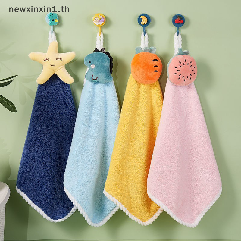 *NT* ผ้าเช็ดมือ ผ้าเช็ดมือเด็กน่ารักผ้าเช็ดหน้าแห้งผ้าปัดน้ําฝนครัวดูดซับผ้าขนหนูขนแกะปะการังพร้อมห่วงแขวน {ที}