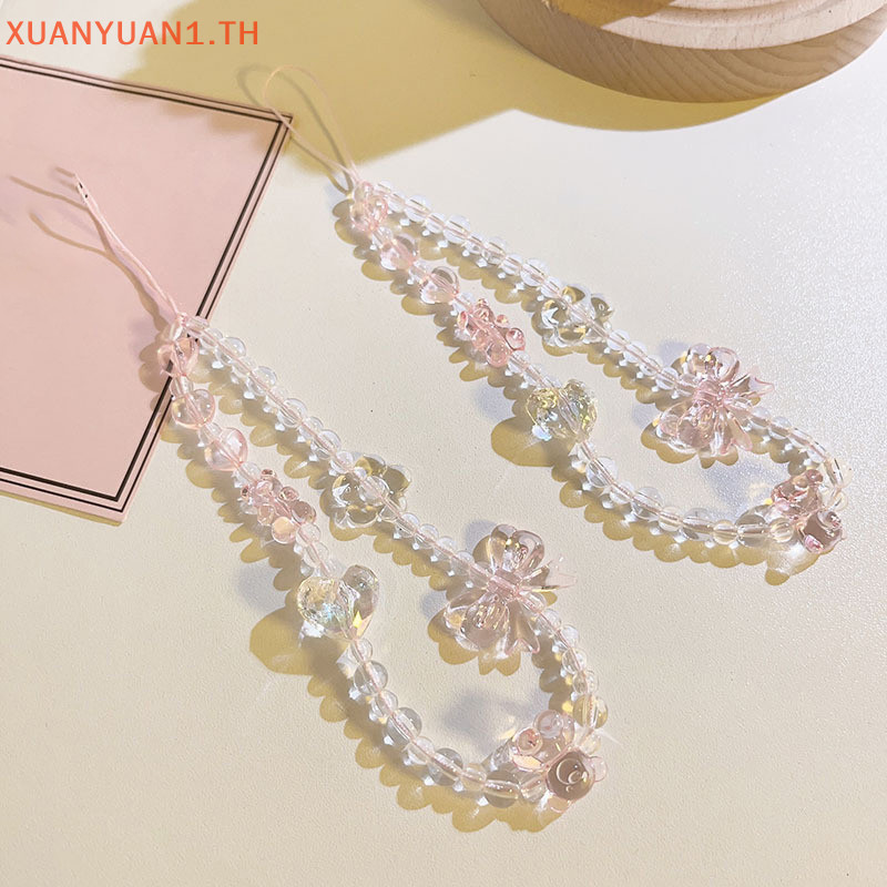 Xuan เกาหลีหมีสีชมพูผีเสื้อดอกไม้สายคล้องโทรศัพท์ Charm Chain Knot โทรศัพท์มือถือ Lanyard พวงกุญแจผู้หญิงสาวกระเป๋ากล้องจี้สําหรับกรณี TH