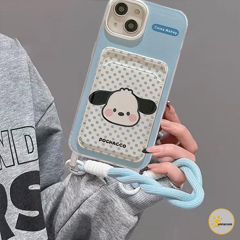 เคสแบบนุ่มพร้อมสายคล้องสำหรับใส่บัตร Pochacco สุดน่ารัก เข้ากันได้กับ IPhone XR 11 14 15 13 12 Pro Max XS Max X 14 Pro