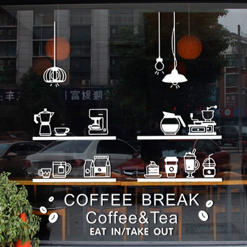 นมชาร้านกาแฟตกแต่งขนมพื้นหลังผนังหน้าต่างสติกเกอร์ประตูกระจก