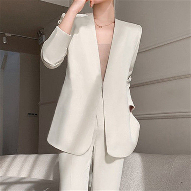 Small suit coat for women 2024 spring and autumn new style small two-piece casual loose beige white 