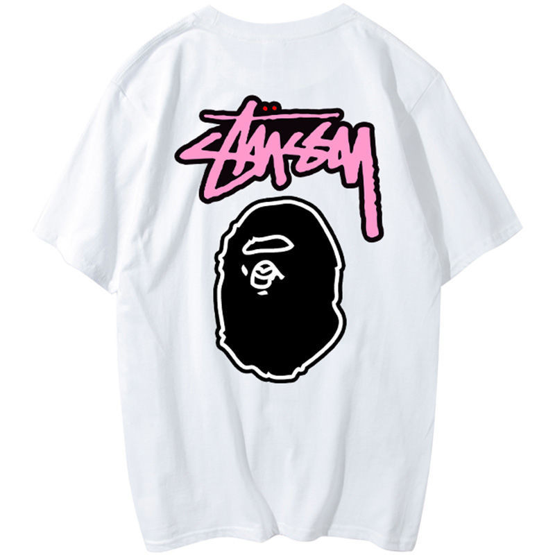 Stussl ฤดูร้อน Ins อินเทรนด์ Ape Head เสื้อยืดผู้ชายและผู้หญิงแขนสั้นเกาหลีรุ่นหลวม Harajuku BF สไตล์นักเรียนเสื้อยืด