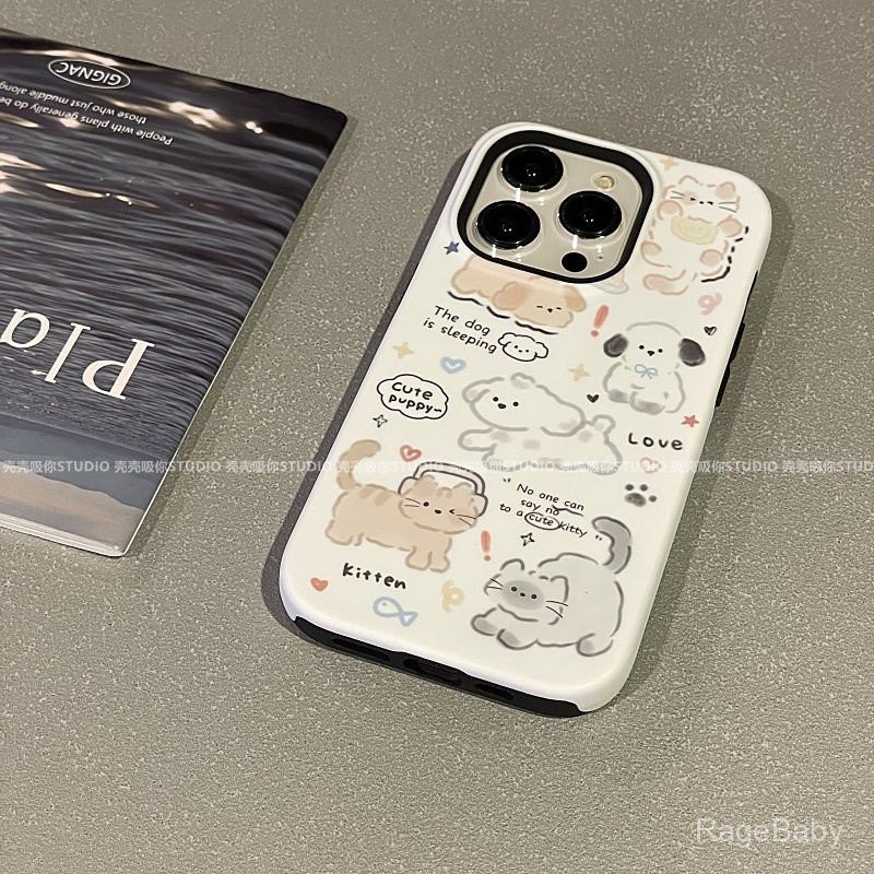 สัตว์เลี้ยงเกาหลีแมวน่ารักเคส iPhone สำหรับ iPhone 11PROMAX 11 12 13 PRO MAX 14PROMAX 14 15 PRO MAX XR Smax 7plus 11Pro เปลือกฝ้าสองชั้น