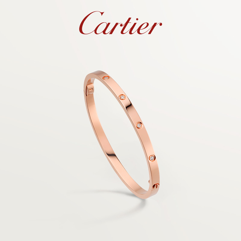 [สต๊อกพร้อมพร้อมกล่องบรรจุภัณฑ์] Cartier Cartier LOVE Series Rose Gold Gold Platinum Diamond สร้อยข้อมือแคบของขวัญคู่รัก