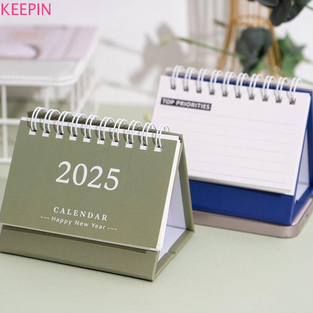 Keepin 2024-2025 ปฏิทิน, Creative 18 เดือน Mini ปฏิทินตั้งโต๊ะ, Time Manegement Organizer หนา 2025 ปฏิทินขดลวดยืนพลิกปฏิทินตกแต่งโต๊ะ