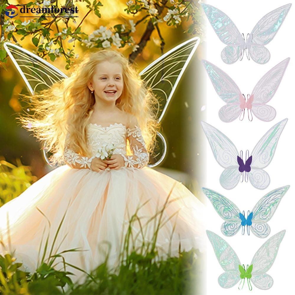 Dreamforest ปีกผีเสื้อที่มีสีสันเด็กเทศกาล Party Performance Prop Angel Elf ปีกชุดสาว Holiday Photo Props C9N6