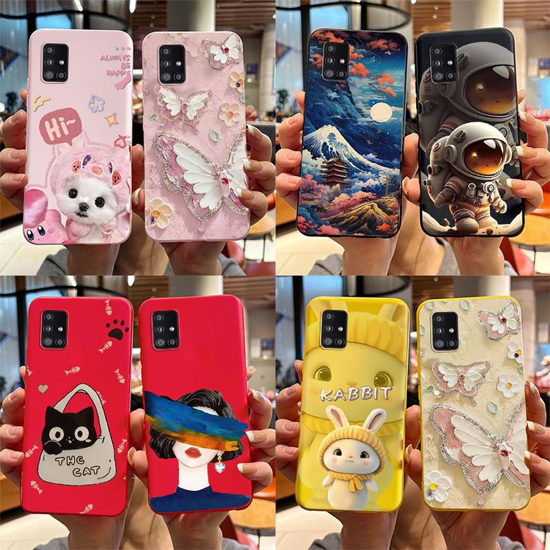 สําหรับ Samsung Galaxy A51 5G / Samsung A71 5G กรณีปลอกนุ่มบาง Matte แฟชั่นผีเสื้อนักบินอวกาศ Candy ทาสีกันกระแทกฝาครอบกันชน